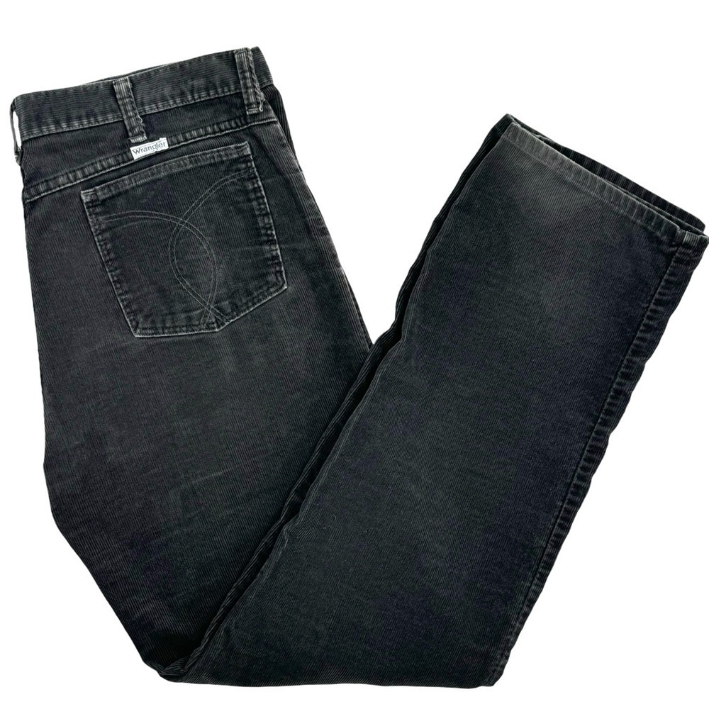 Vintage 70s Wrangler Corduroy Pants Dark Gray Men's Cords Straight Leg | 34 x 31